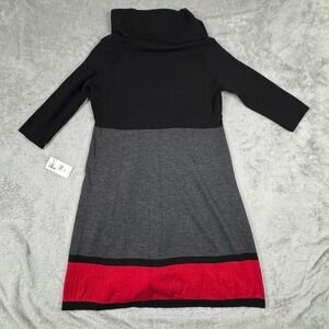 NWT RN‎ Studio by Ronni Nicole Black Grey Red Cowl Neck Sweater Dress PXL